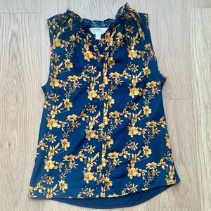 Floral sleeveless blue and gold top